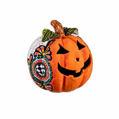 10" Talavera Checkered Flower Ceramic Pumpkin, Small | Plow & Hearth