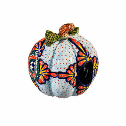 10" Talavera Checkered Flower Ceramic Pumpkin, Small | Plow & Hearth