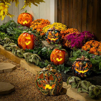 10" Talavera Checkered Flower Ceramic Pumpkin, Small | Plow & Hearth