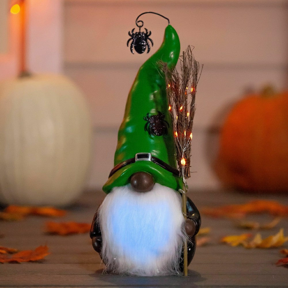 Lighted Witch Gnome Statue with Spider Hat | Plow & Hearth