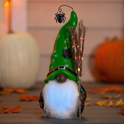 Lighted Witch Gnome Statue with Spider Hat | Plow & Hearth