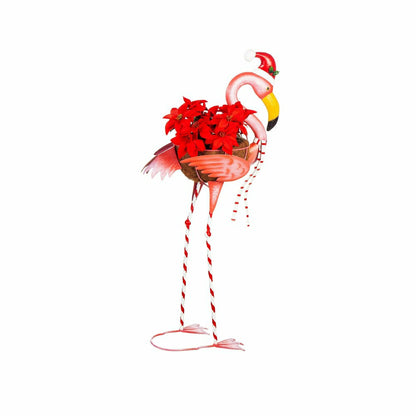 Metal Winter Flamingo Planter with Santa Hat, 39"H | Plow & Hearth