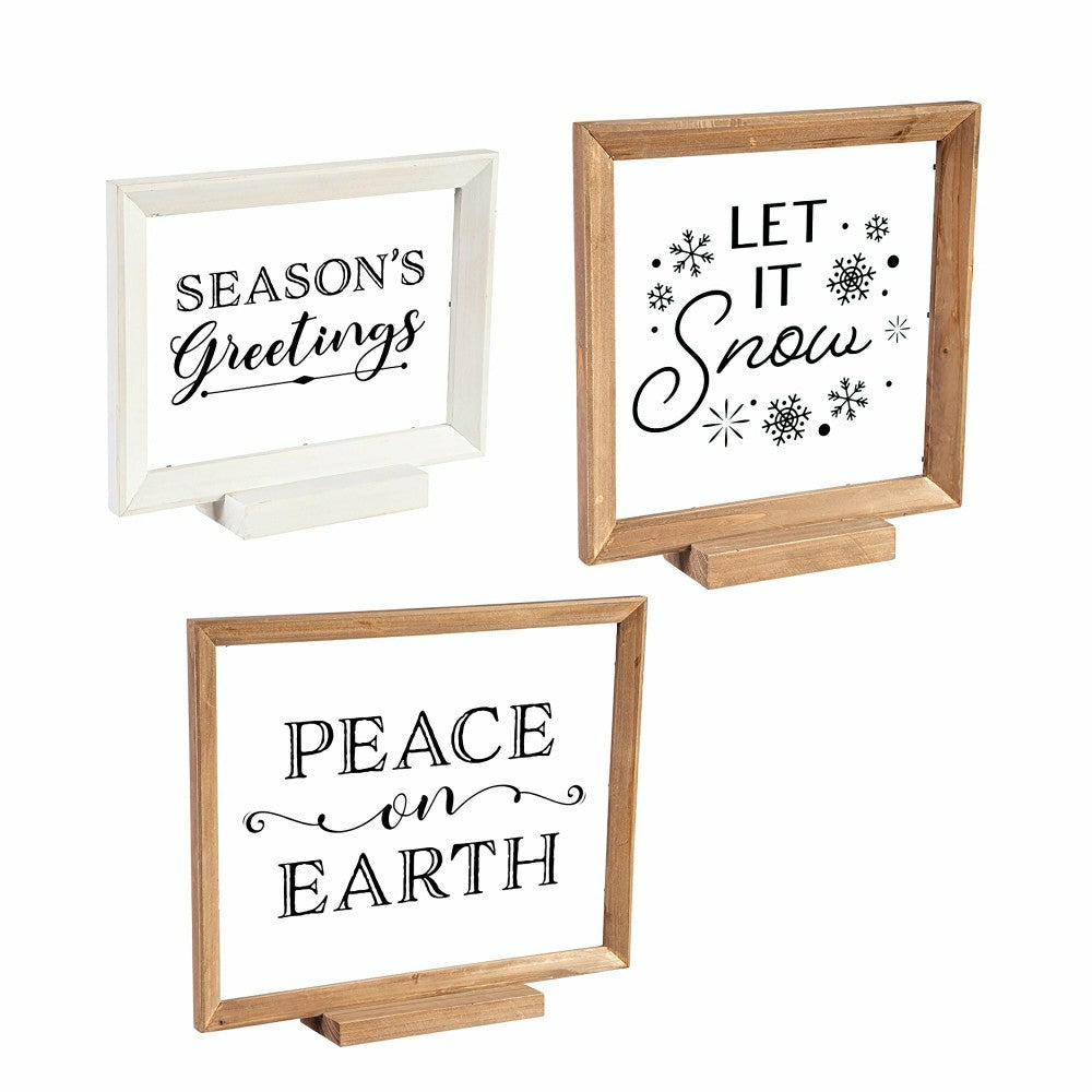 Wood Framed Décor, Set of 3 "Season's Greetings" "Peace on Earth" "Let | Plow & Hearth