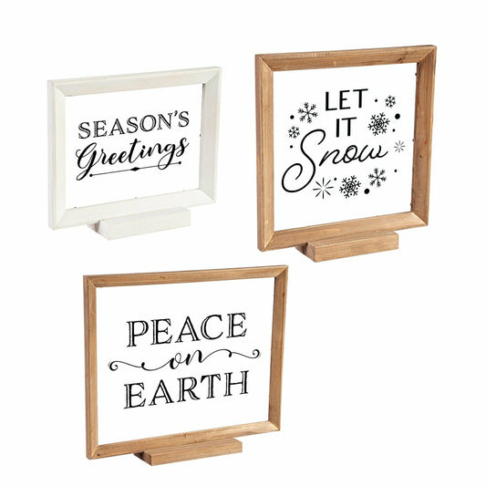 Wood Framed Décor, Set of 3 "Season's Greetings" "Peace on Earth" "Let | Plow & Hearth