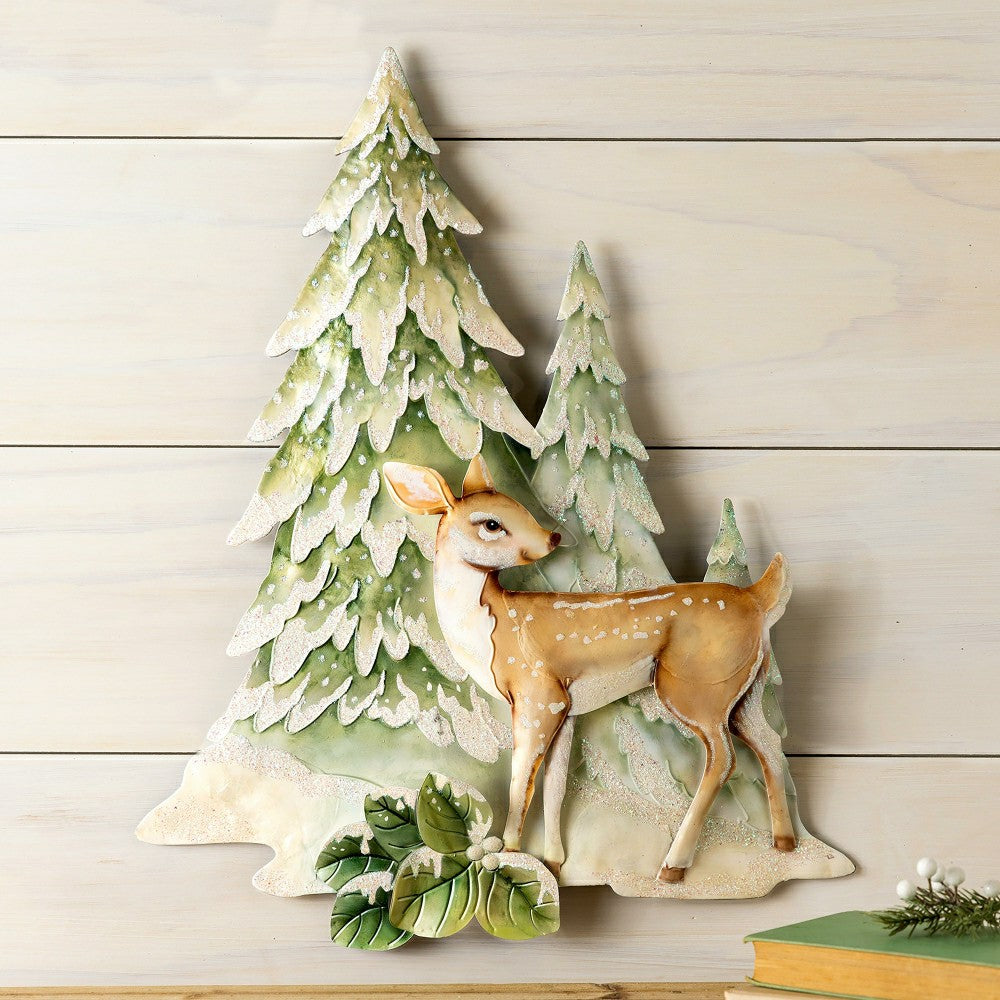 Capiz & Iron Winter Trees & Deer Wall Decor | Plow & Hearth