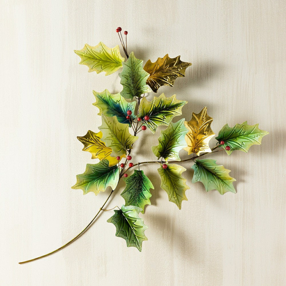 Metal and Capiz Holly Leaf Wall Decor | Plow & Hearth