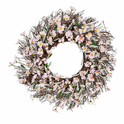 Lighted Faux Cherry Blossom Wreath | Plow & Hearth