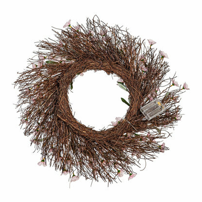 Lighted Faux Cherry Blossom Wreath | Plow & Hearth