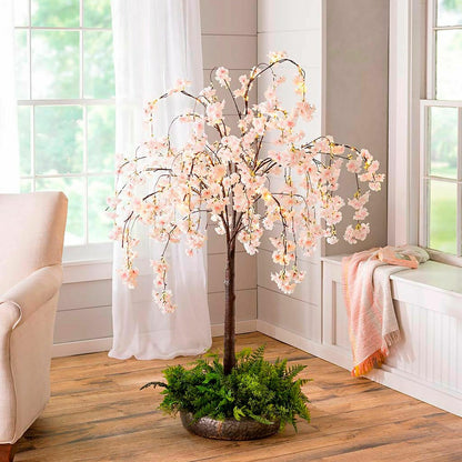 Small Lighted Faux Weeping Cherry Tree, 4'H | Plow & Hearth