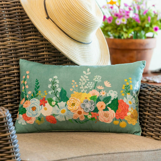 Cottage Garden Throw Pillow Lumbar Floral, 16"L x 10.5"H | Plow & Hearth