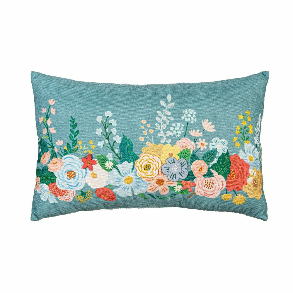 Cottage Garden Throw Pillow Lumbar Floral, 16"L x 10.5"H | Plow & Hearth