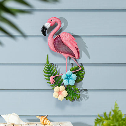 Palm Beach Alternative Wall Decor, Metal and Glass Flamingo & Palm Leaves Wall Art | Plow & Hearth