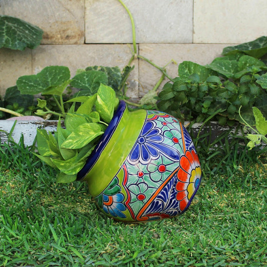 Green Talavera Tilted Chata Planter, Extra Large | Plow & Hearth