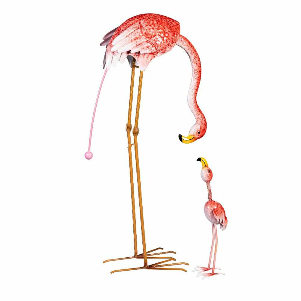 Palm Beach Garden Statue, Metal Flamingo Bending & Wobble Mom & Baby Garden Statue | Plow & Hearth