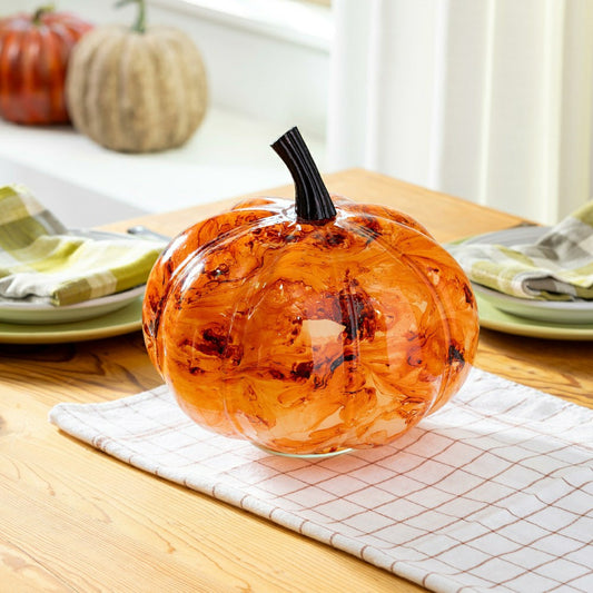 Pumpkin Marble Glass Table Décor, 9.75"L | Plow & Hearth