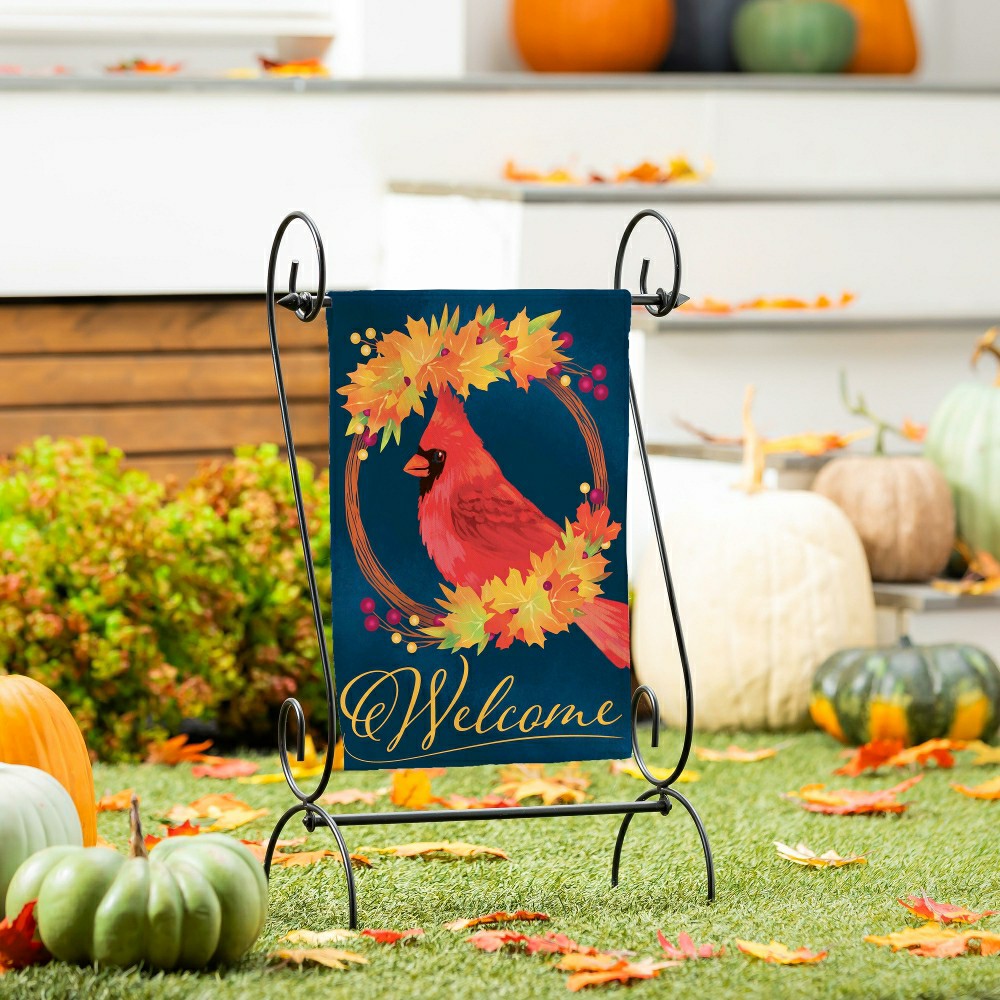 Fall Cardinal Wreath Burlap Garden Flag | Plow & Hearth