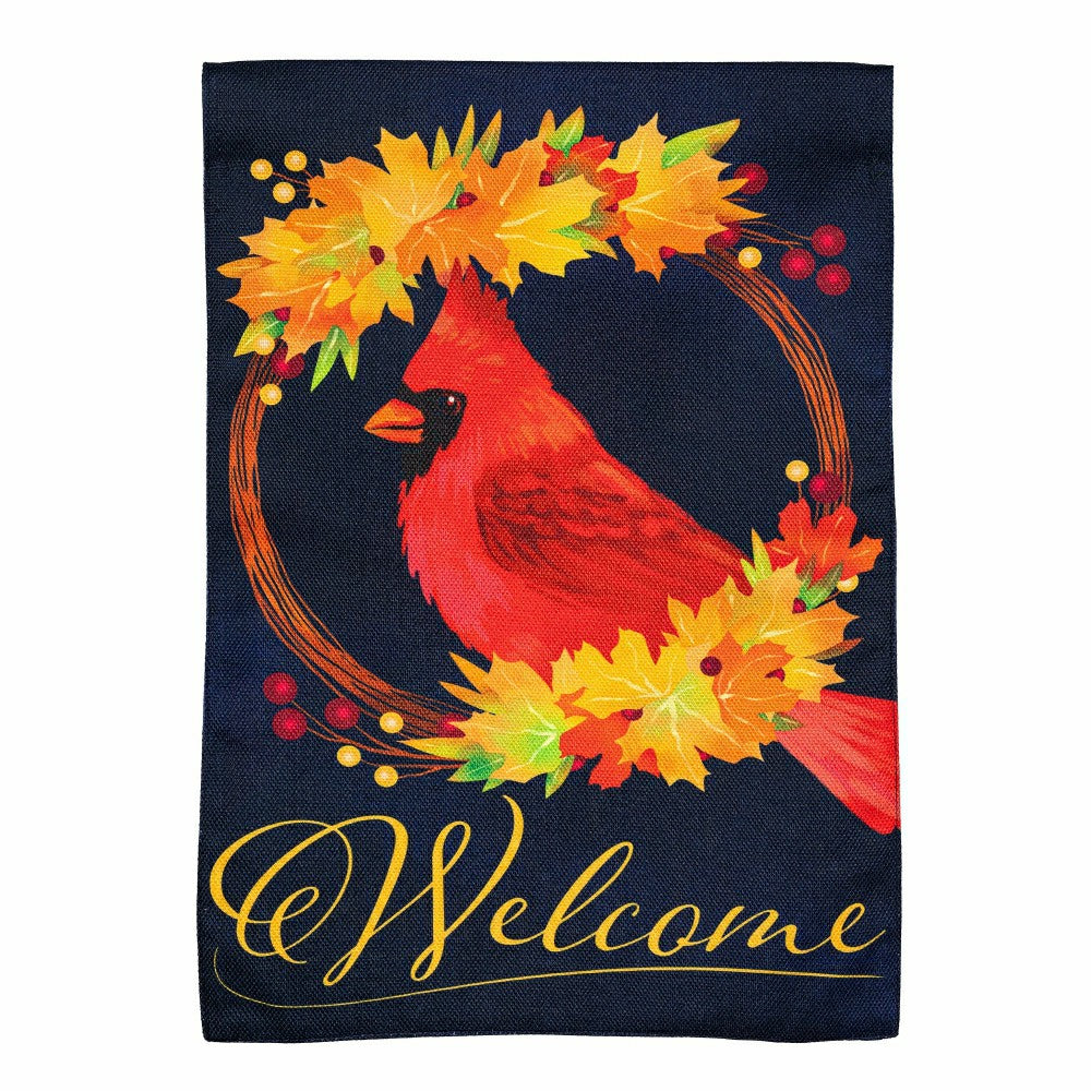 Fall Cardinal Wreath Burlap Garden Flag | Plow & Hearth