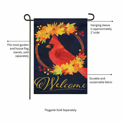Fall Cardinal Wreath Burlap Garden Flag | Plow & Hearth