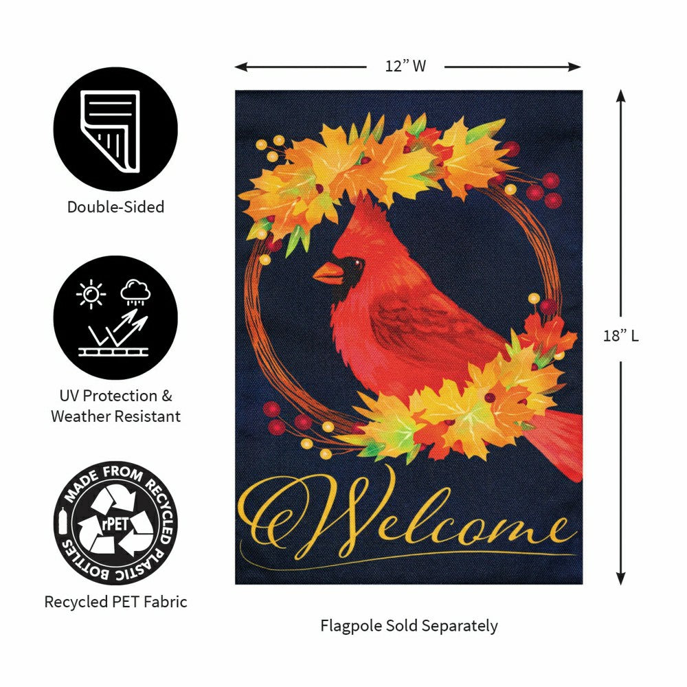 Fall Cardinal Wreath Burlap Garden Flag | Plow & Hearth