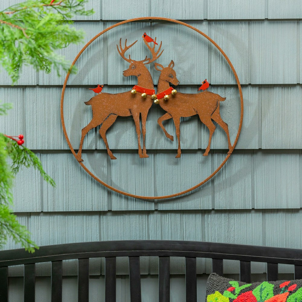 Woodland Storybook Outdoor Wall Decor, Metal Reindeer Circular Wall Ar | Plow & Hearth