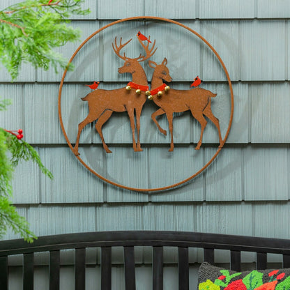 Woodland Storybook Outdoor Wall Decor, Metal Reindeer Circular Wall Ar | Plow & Hearth