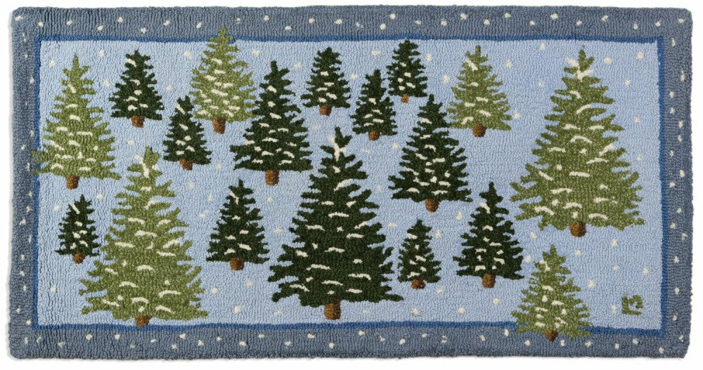 Snowy Tree Farm Hooked Wool Rug | Plow & Hearth
