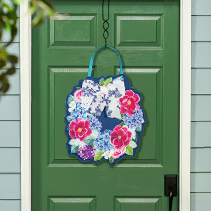 Chinoiserie Bow Floral Wreath Double Sided Door Decor | Plow & Hearth