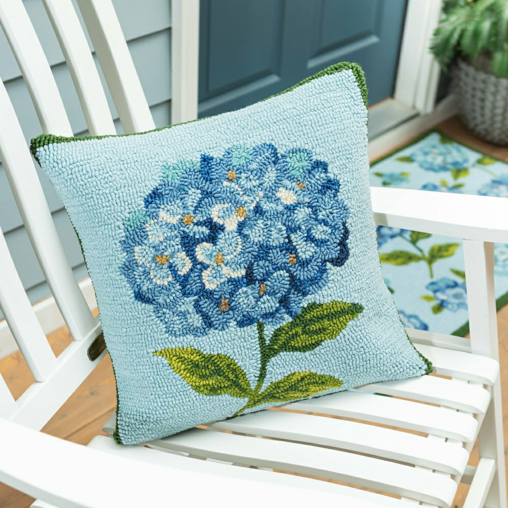 Hydrangea Haven VivaStyle Indoor/Outdoor Hooked Pillow, 18"x18" | Plow & Hearth