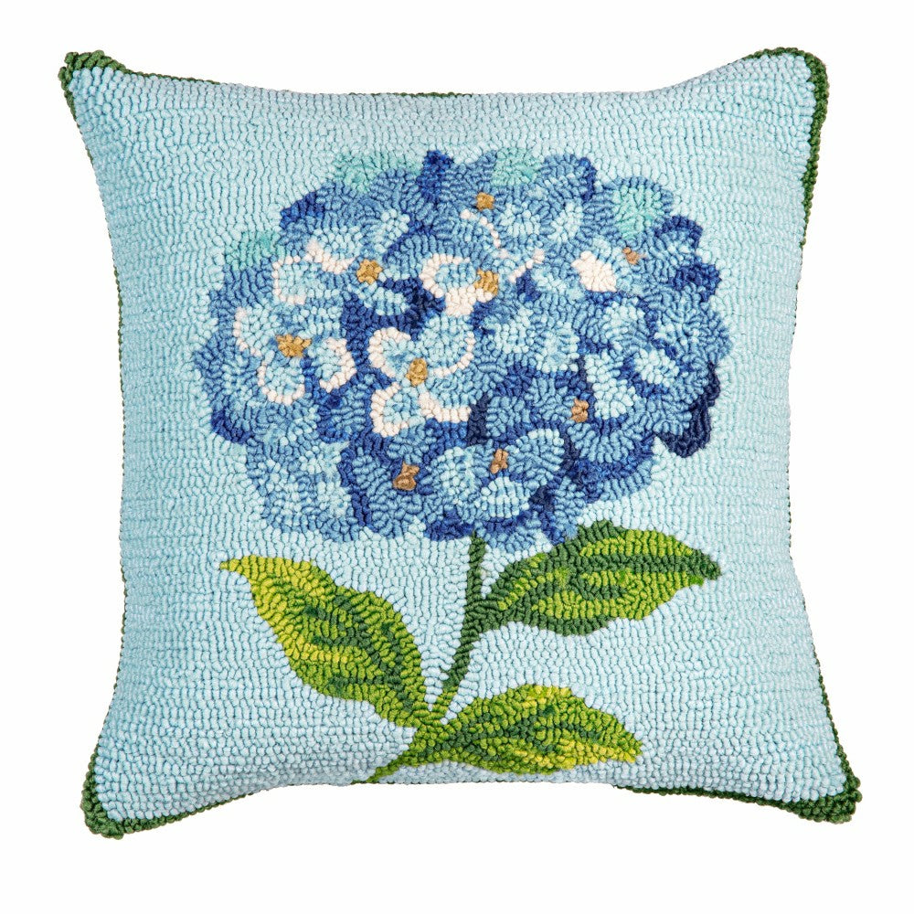 Hydrangea Haven VivaStyle Indoor/Outdoor Hooked Pillow, 18"x18" | Plow & Hearth