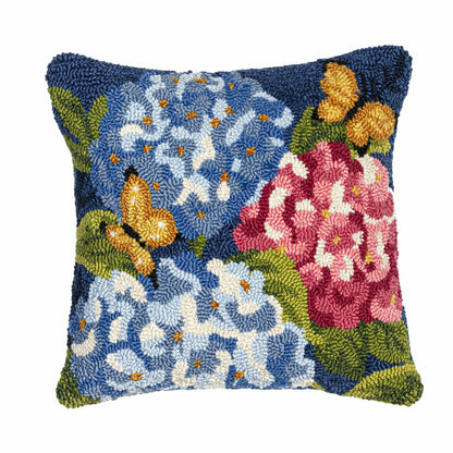 Vibrant Hydrangeas Indoor/Outdoor Hooked Pillow 18"x18" | Plow & Hearth