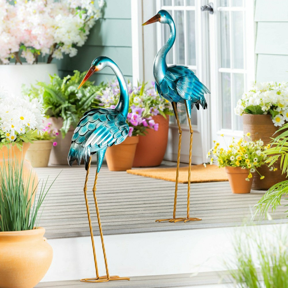 35" Metal Blue Heron Pair | Plow & Hearth