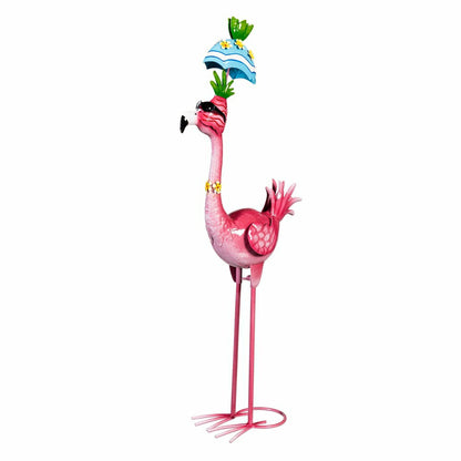 Palm Beach Garden Statue, Metal Tropical Umbrella Flamingo Statue, 26"H | Plow & Hearth