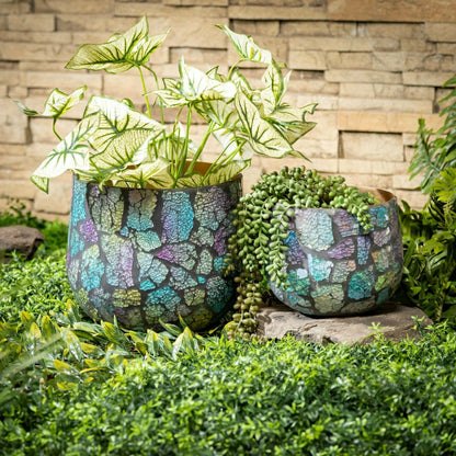 Garden of Wonder Planter, Mosaic Glass, Nested Set of 2 | Plow & Hearth