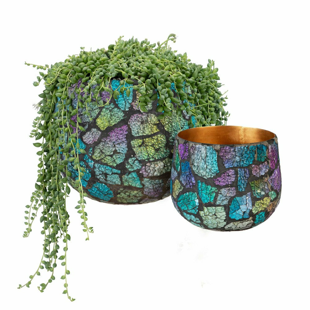 Garden of Wonder Planter, Mosaic Glass, Nested Set of 2 | Plow & Hearth