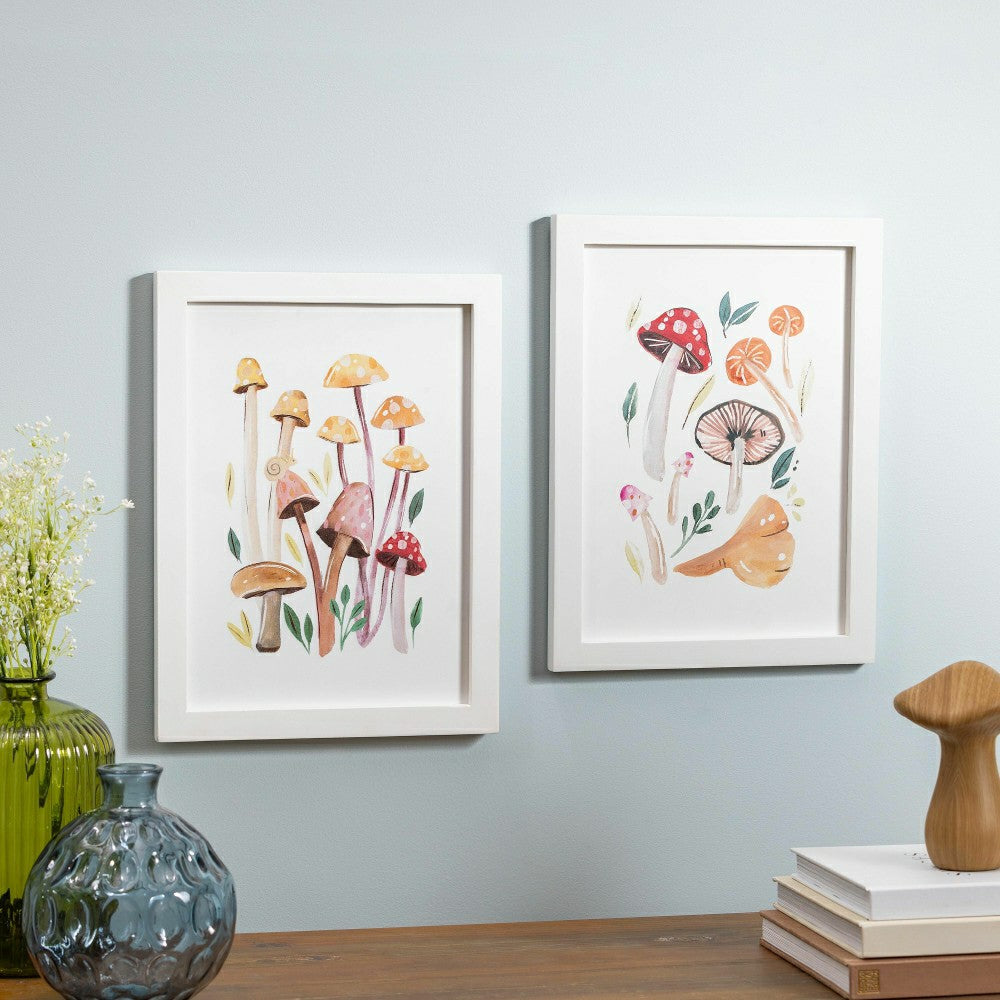 Mushroom Wall Décor with Frame, Set of 2, 12" L x 16" H | Plow & Hearth