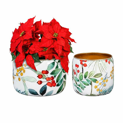 VivaStyle Planter, Metal Printed Planters, Festive Foliage, 8"H, Set o | Plow & Hearth