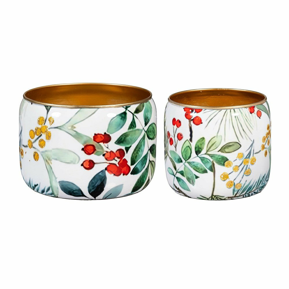VivaStyle Planter, Metal Printed Planters, Festive Foliage, 8"H, Set o | Plow & Hearth