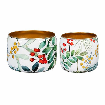 VivaStyle Planter, Metal Printed Planters, Festive Foliage, 8"H, Set o | Plow & Hearth