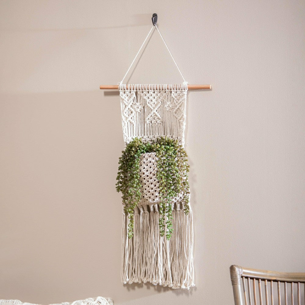 Macrame Wall Pocket Plant Cover, Natural | Plow & Hearth
