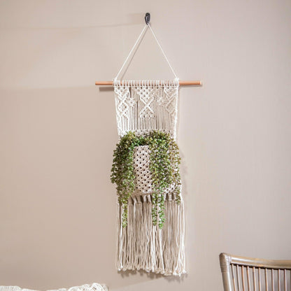 Macrame Wall Pocket Plant Cover, Natural | Plow & Hearth