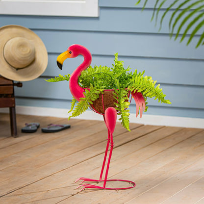 Palm Beach Metal and Coco Flamingo Planter | Plow & Hearth