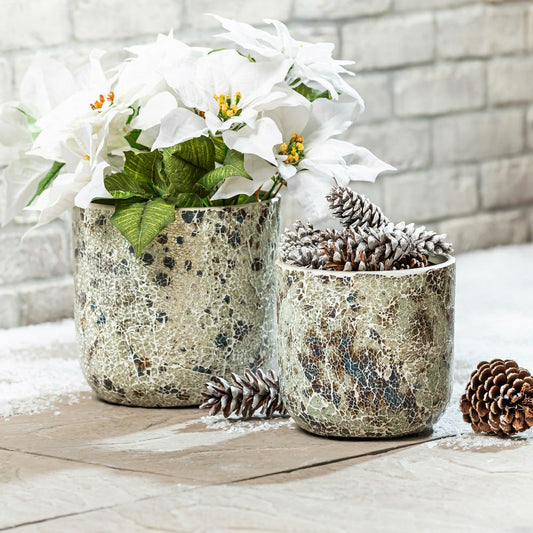 Season to Sparkle Planters, Mosaic Glass Planters, Nested Set of 2 | Plow & Hearth