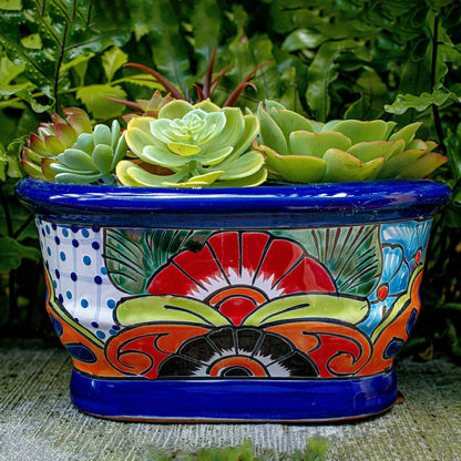 12" White And Navy Talavera Ledge Planter | Plow & Hearth