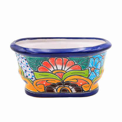 12" White And Navy Talavera Ledge Planter | Plow & Hearth
