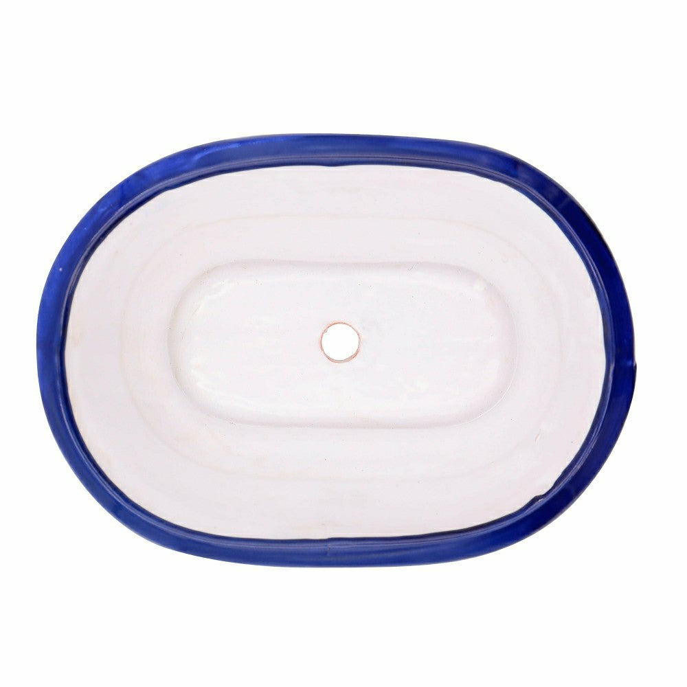 12" White And Navy Talavera Ledge Planter | Plow & Hearth