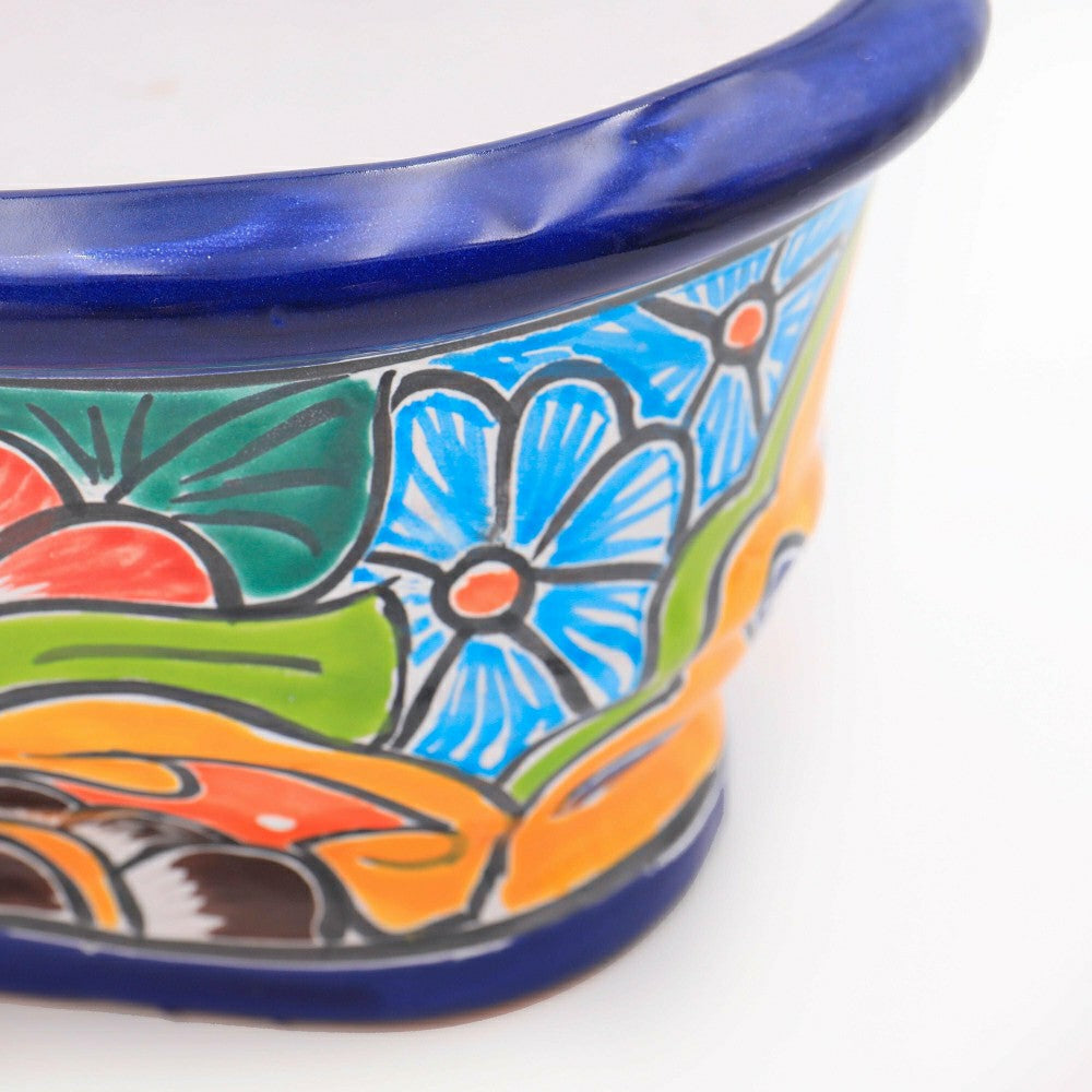 12" White And Navy Talavera Ledge Planter | Plow & Hearth
