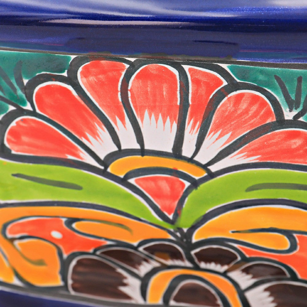 12" White And Navy Talavera Ledge Planter | Plow & Hearth