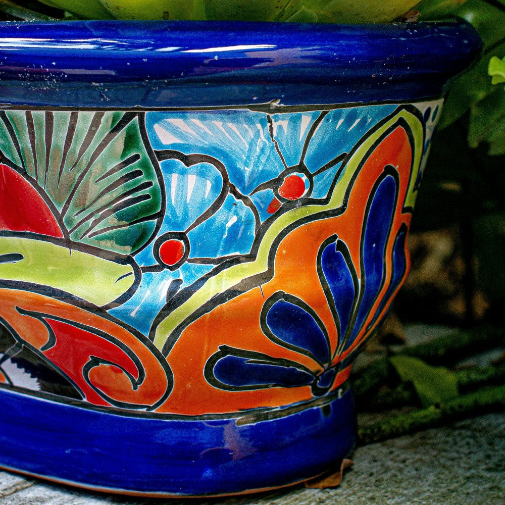 12" White And Navy Talavera Ledge Planter | Plow & Hearth