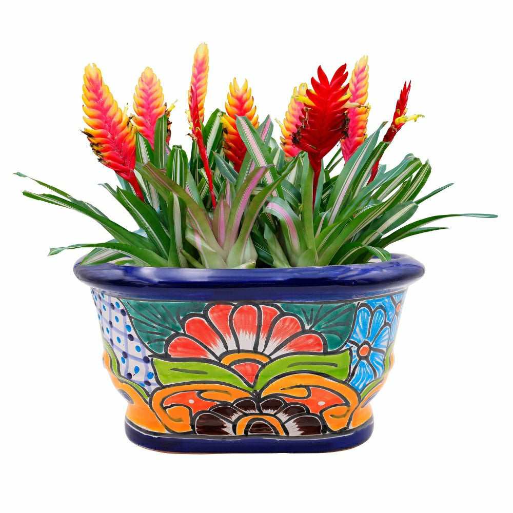 12" White And Navy Talavera Ledge Planter | Plow & Hearth