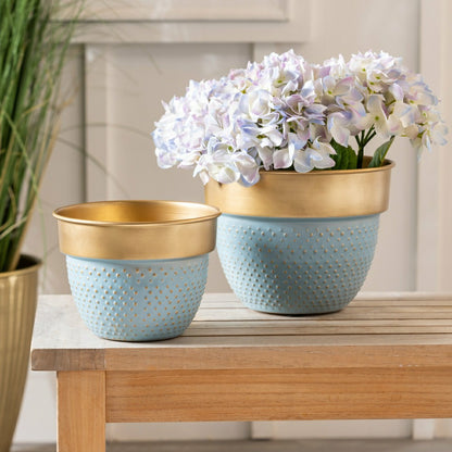 Blue Coastal, Metal Planter with Raised Dots, Nested Set/2 | Plow & Hearth